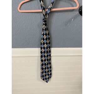 Shoebox Men’s Argyle Print Pure Silk Adjustable Neck Tie Blue & Black